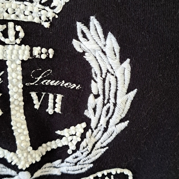 Lauren Ralph Lauren Women's Black and White Crest Short Sleeve T-shirt Cotton L - Picture 3 of 11